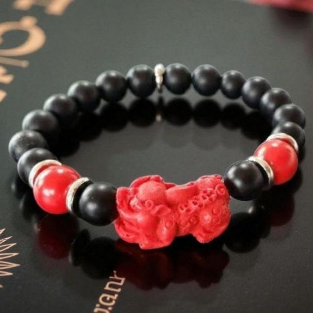 Cinnabar Pixiu Black Onyx Bracelet